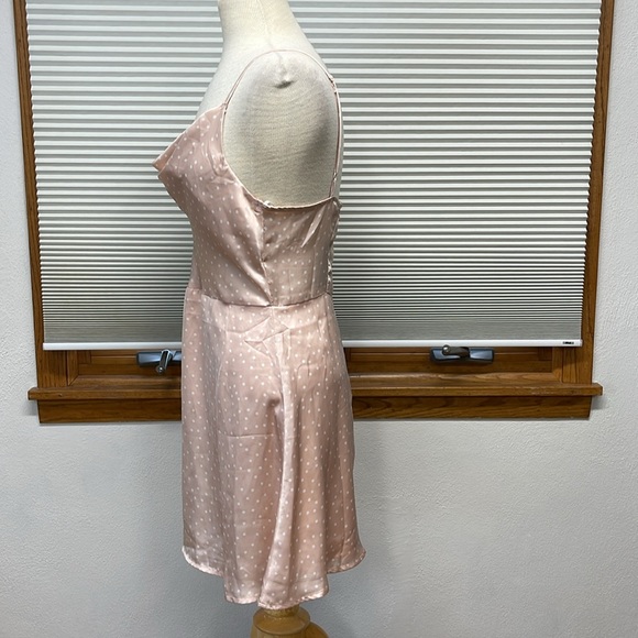 Lulus NWT Spot in My Heart Pink Polka Dot Satin Cowl Neck Mini Dress Size Large - Picture 11 of 13